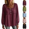 Women's Loose Fit Long Sleeve Hollow Out Blouse - Cotton Linen Color Casual Shirt for Fall
