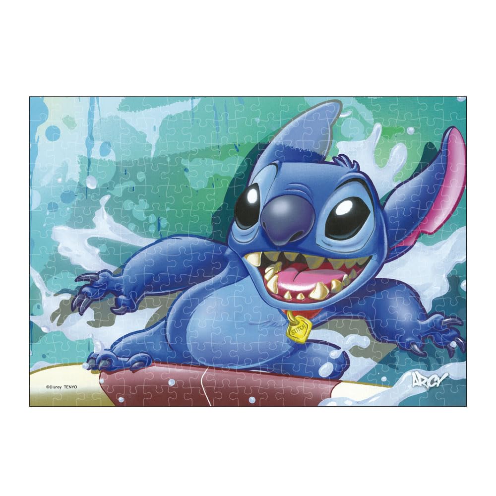 Tenyo [Made in Japan] 266-Piece Gyutto Series Jigsaw Puzzle Lilo & Stitch Surf Rider Stitch Stained Art (18.2x25.7cm) DSG-266-979 with Service Card