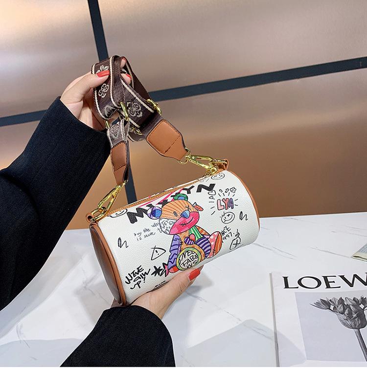 Korean Style 2025 Autumn Chic Women's Crossbody Graffiti Cylinder Handbag