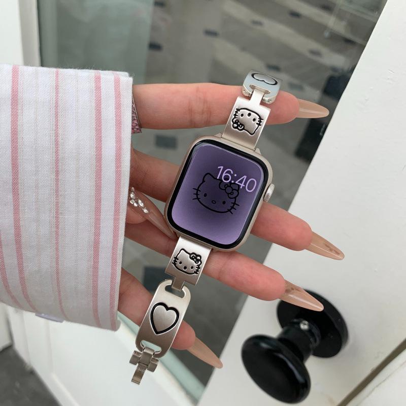 Thin Metal Graffiti Hello Kitty Love Strap for Apple Watch 8 - Women's iWatch976