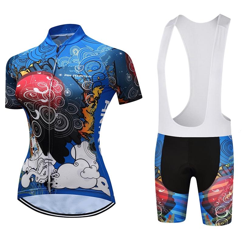 Summer Short Riding Bicycle Cycling Clothing Set Women Sport Jerseys Suits White Bib Pants