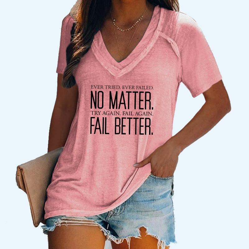 

Female Fashion V Collar T-shirt Women Letter Print Tee Shrit Pullover Slim Fit Top Ladies Summer Casual Short Sleeve Top