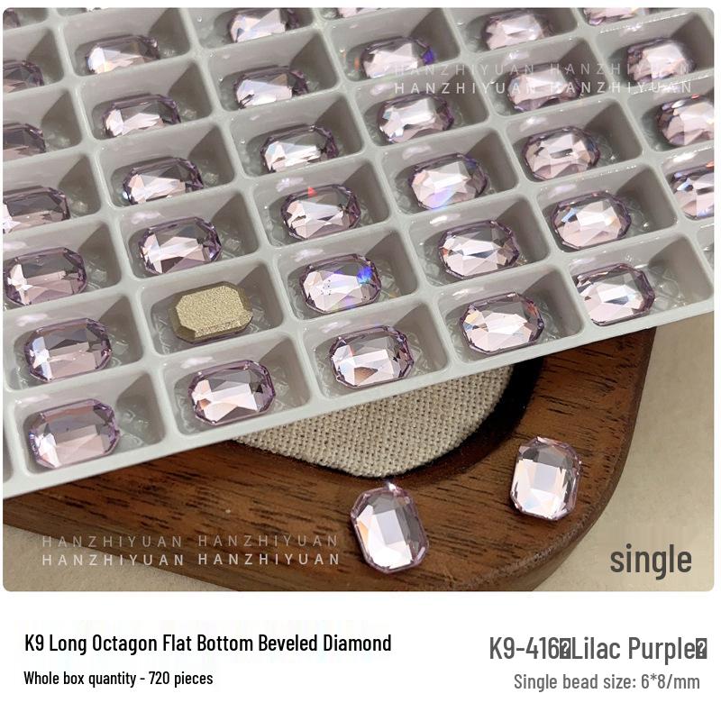 Nail Art Flatback K9 Crystal Glass Rhinestones - 6x8 Rectangle Octagon for DIY Press-On Nail Decorations