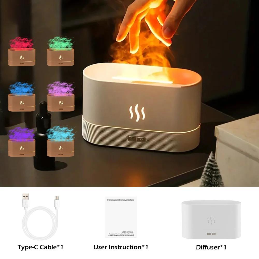 Perfume Humidifier Ultrasonic Air Humidifier With LED Lighting Simulation Colorful Flame Fragrance Essential Oil Flame Lamp