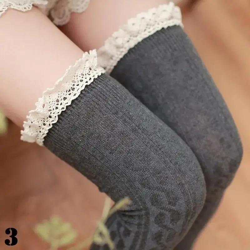 Women Fashionable Solid Color Warm Cotton Thigh High Long Stockings Knit Over Knee Lace Girls Socks Accessories Creative Gifts