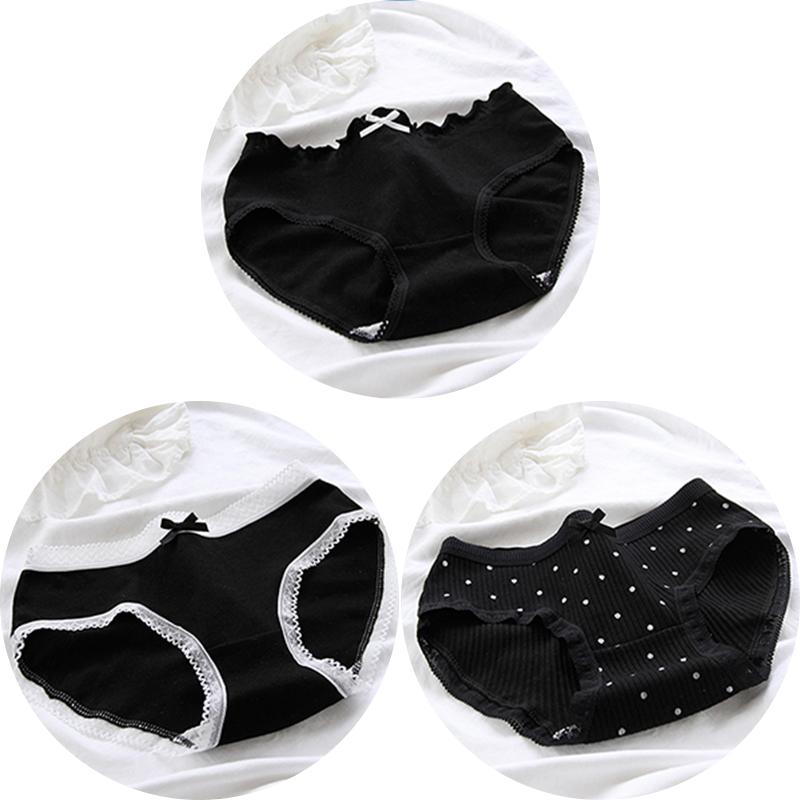 3Pcs/set Women Sexy Cotton Panties Underwear Seamless Soft Briefs Skin-Friendly Female Lingerie Mid-waist Black Underpants