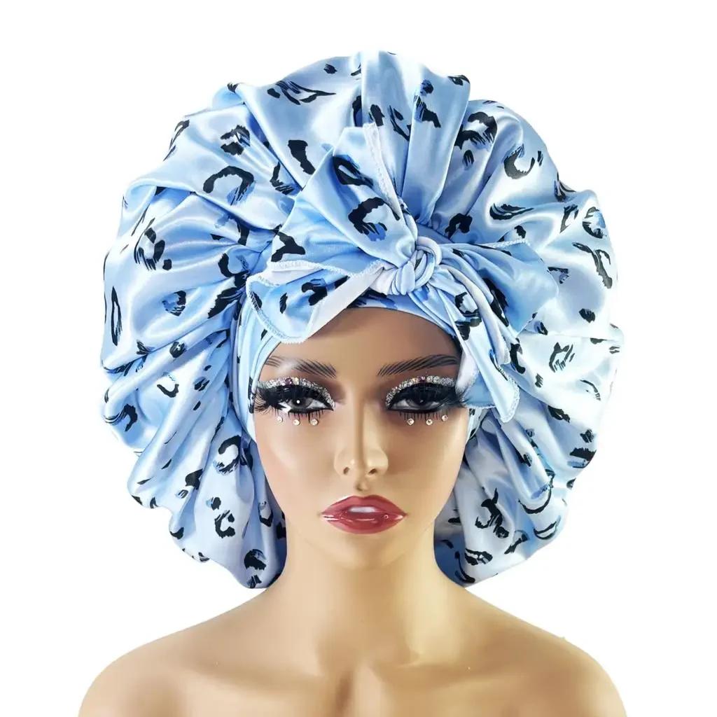 New Large Satin Bonnet Silk Night Sleeping Cap With Head Tie Band Bonnet Edge Wrap For Women Curly Braid Hair