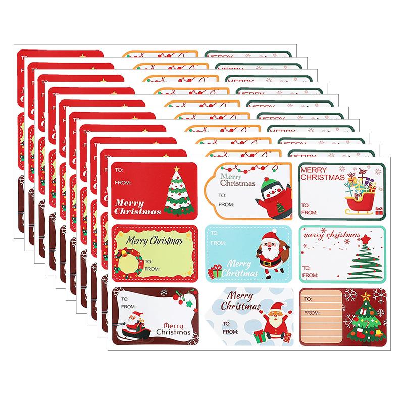 90pcs/10sheets Christmas Stickers Gift Box Wrapping Decoration Paper Label Sticker Name Tag 2025 Merry Christmas Decor New Year