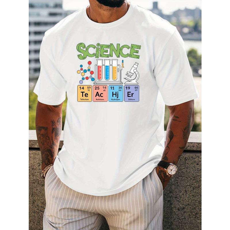European Sizes Men's Science-Themed Short Sleeve T-Shirt - Chemistry & Physics Print - Breathable Round Neck Casual Summer Tee