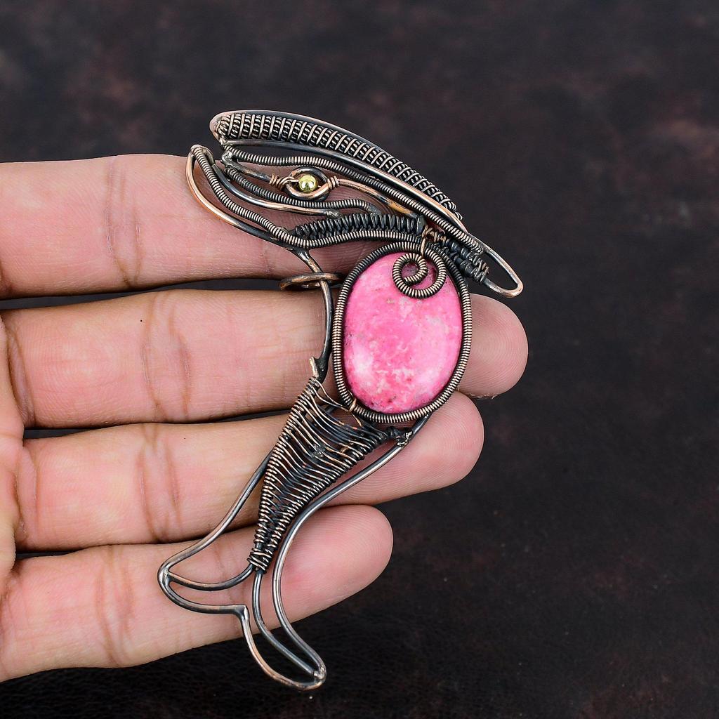 Thulite Pendant Copper Wire Wrapped Pendant Gemstone Pendant Thulite Copper Jewelry Gift For Wedding Handmade Fish Pendant Wire Wrap Jewelry