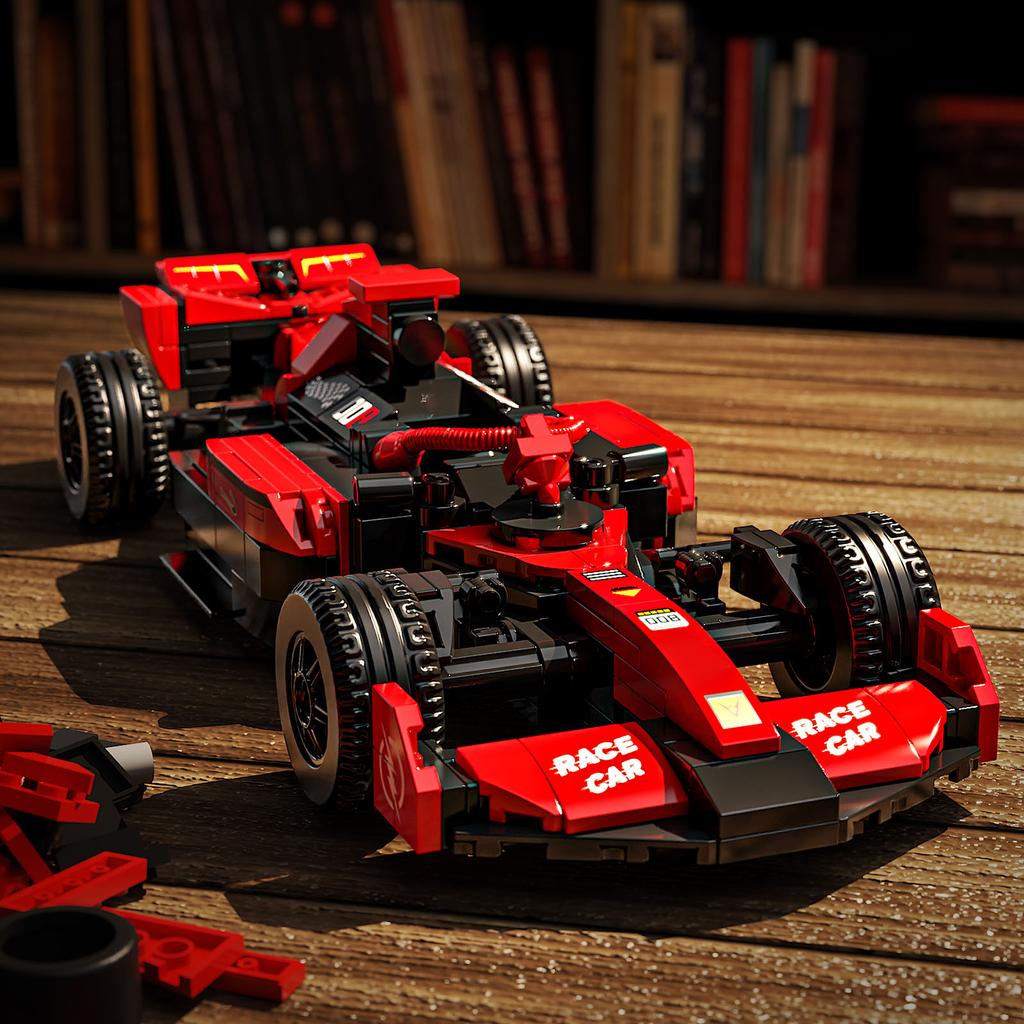 Non-Toxic 335Pcs Red Racing Car Building Blocks Toys Model Race Car Assemble Puzzle Bricks Toy Sets For Kid Desktop Ornament Gifts