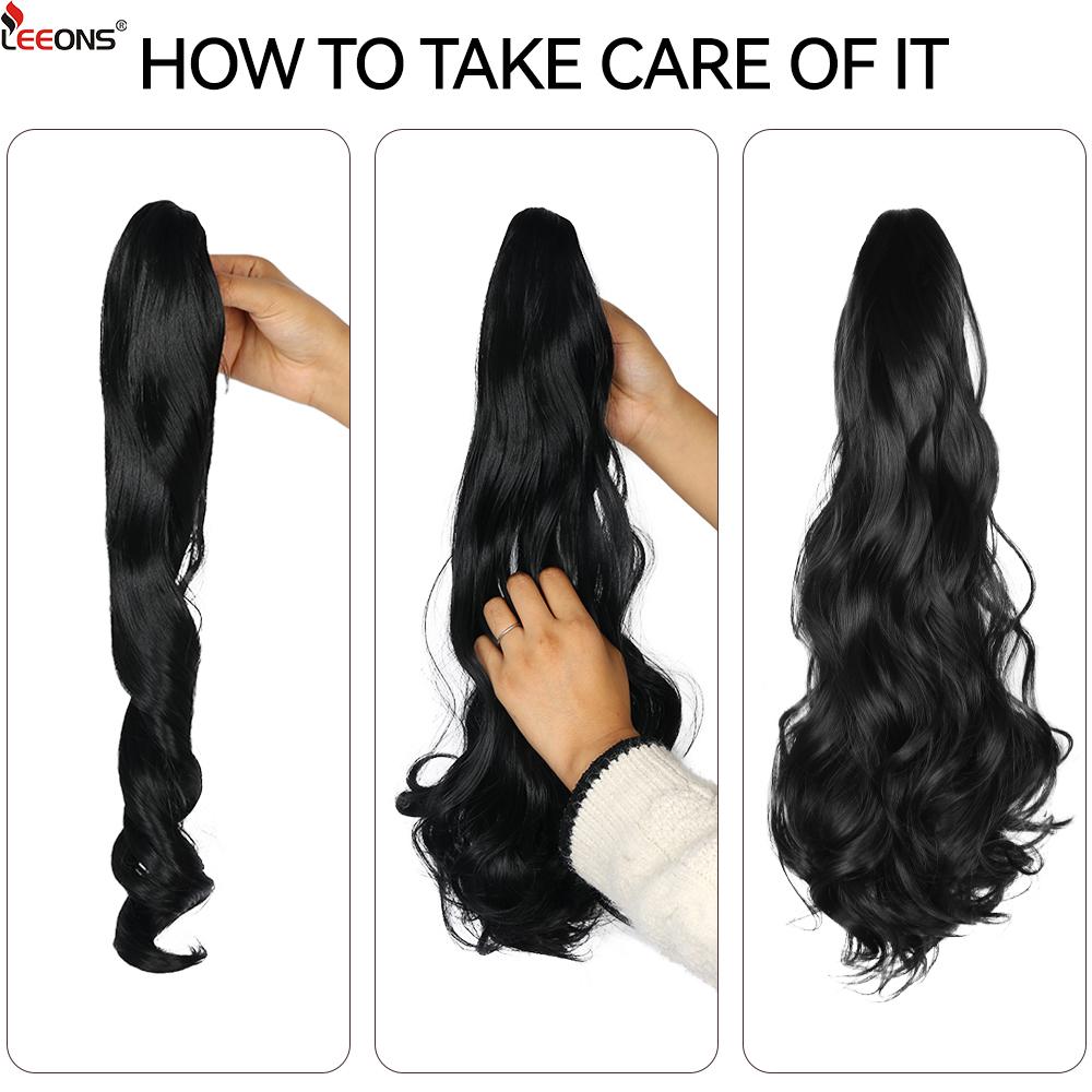 22" hestehaleforlengelsesklo Lang tykk, bølget krøllete kjeveklemme i falske hestehaler Myk naturlig utseende syntetisk hårpynt for kvinner