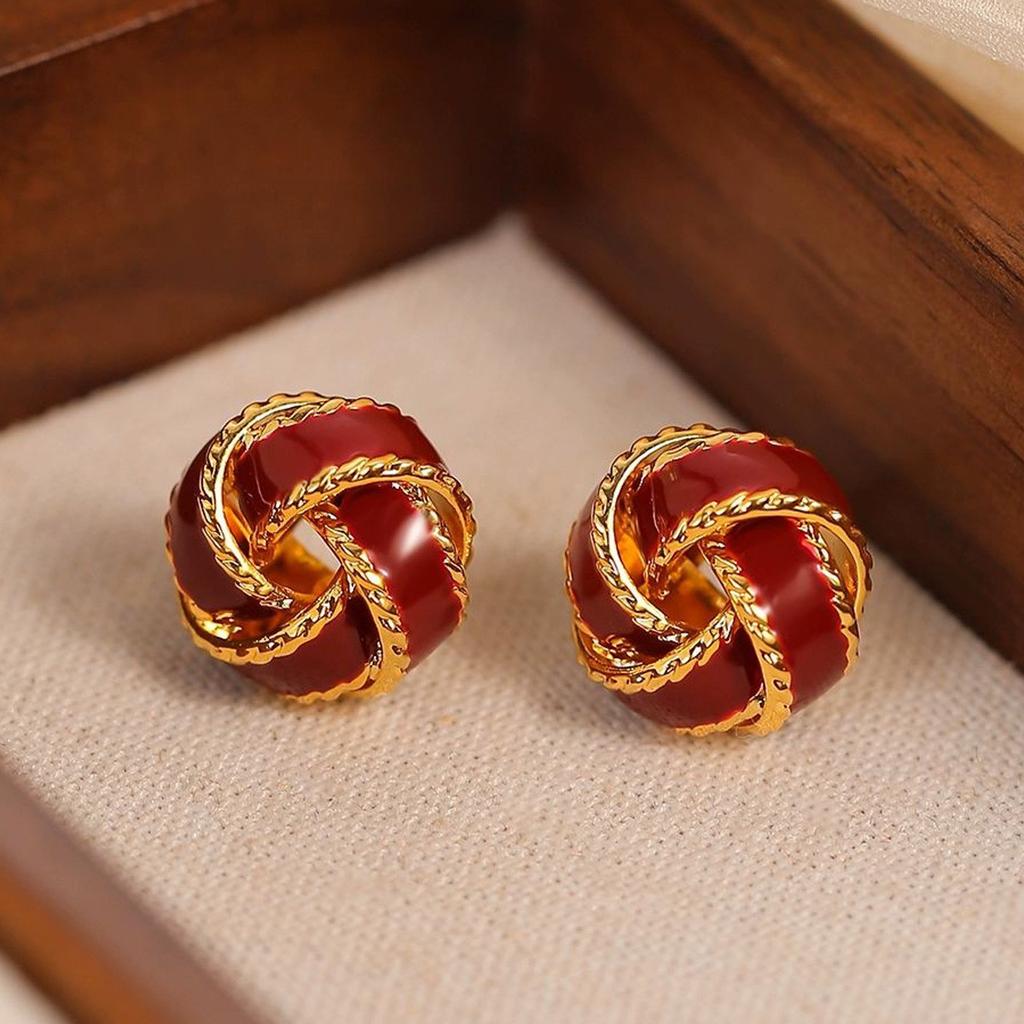 Retro Red Concentric Knot Earrings