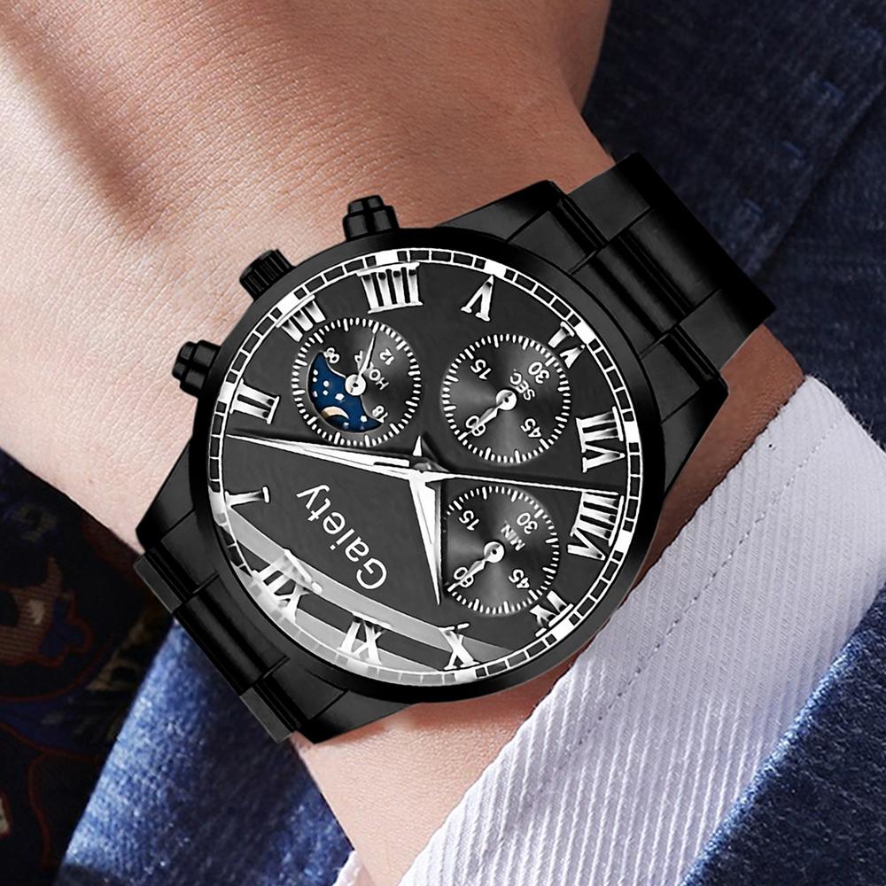 4PCS Black Men's Gift Box Watch Set Trendy Fashion Quartz Watch Bracelet Necklace Ring Set Perfect Gift Set for Friends or Dad