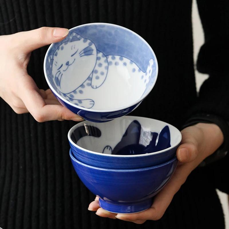 Piatto Ceramico Gatto Carino Piatto Giapponese Ciotola in Porcellana Bianca e Blu Piatto Creativo Personalità Casa Tavola Cucina Casa Qualità