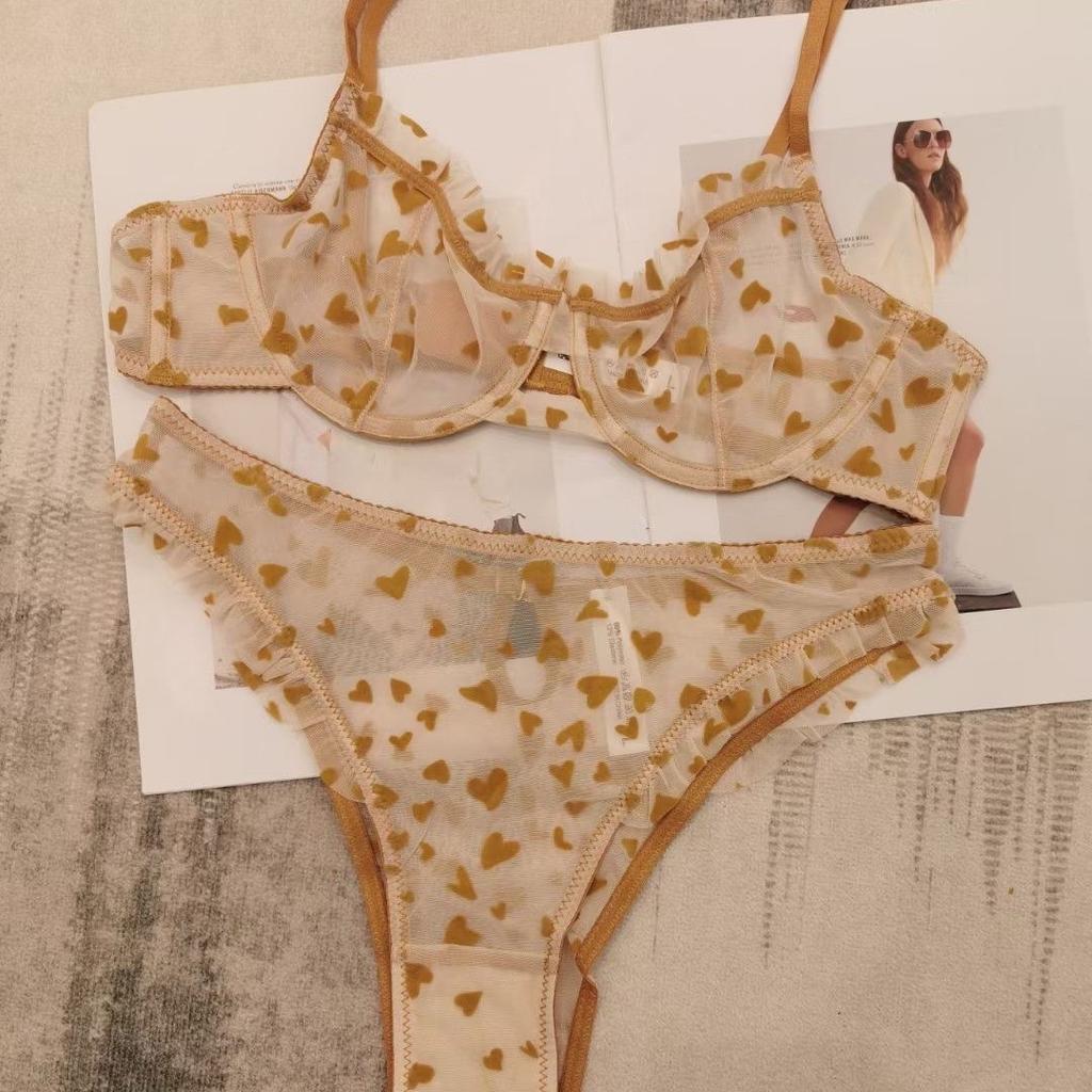 Sex Suit, Sexy Lace, Ultra-thin Perspective Heart-shaped Printed Women's Suit Shows Small Summer