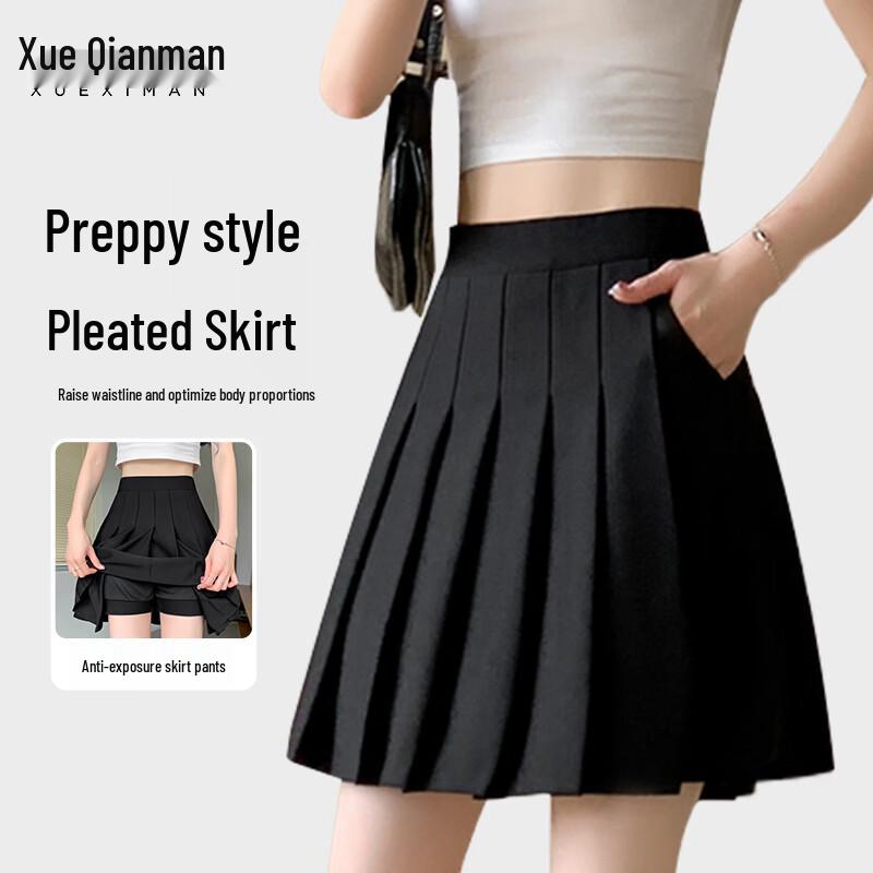 Xue Qiman Women s High-Waist Pleated Mini Skirt L