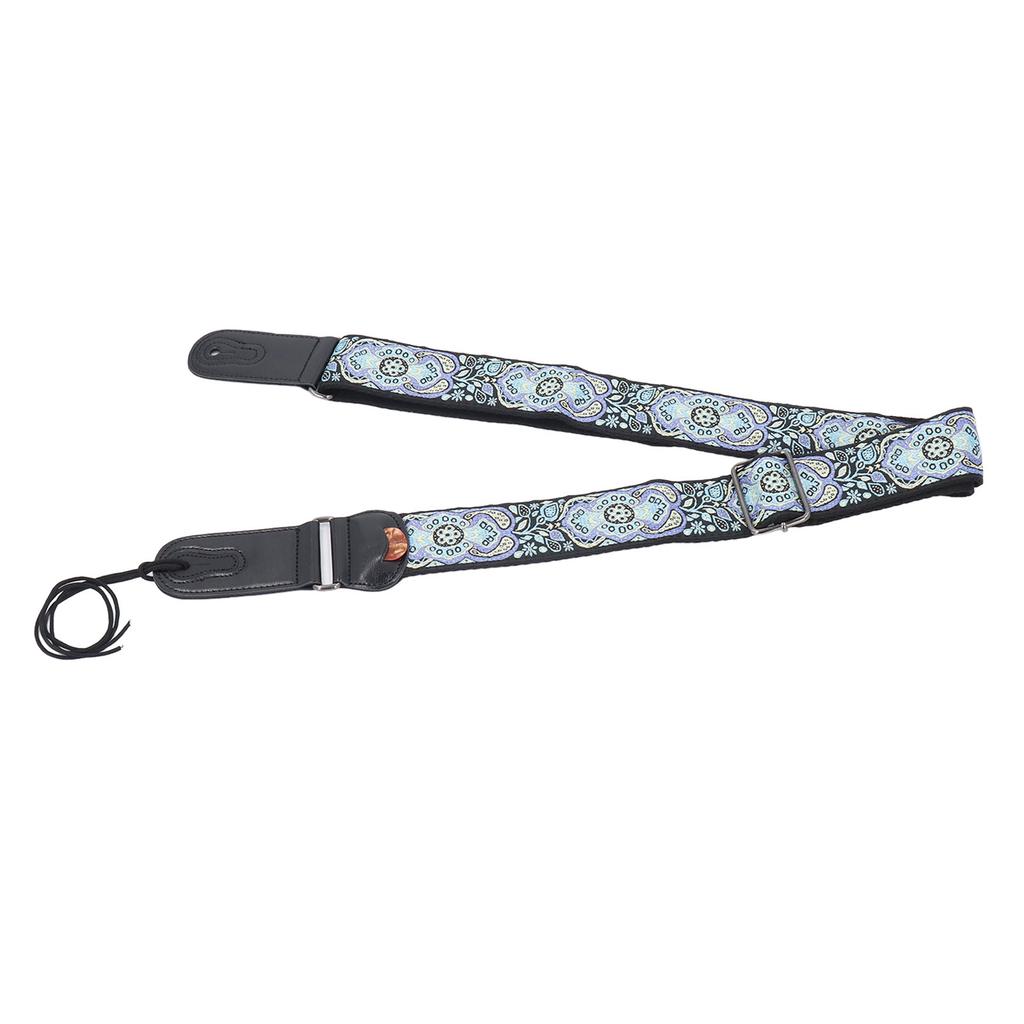 Ethnic Guitar Strap 2 Inch Widened Adjustable Length Leather Cotton Guitar Strap with Pick Holder for Bass Ukulele Type
