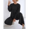 Women Loose Comfortable Solid Color Long Sleeve Sweater Wide Leg Pants Two Piece Loungewear Set