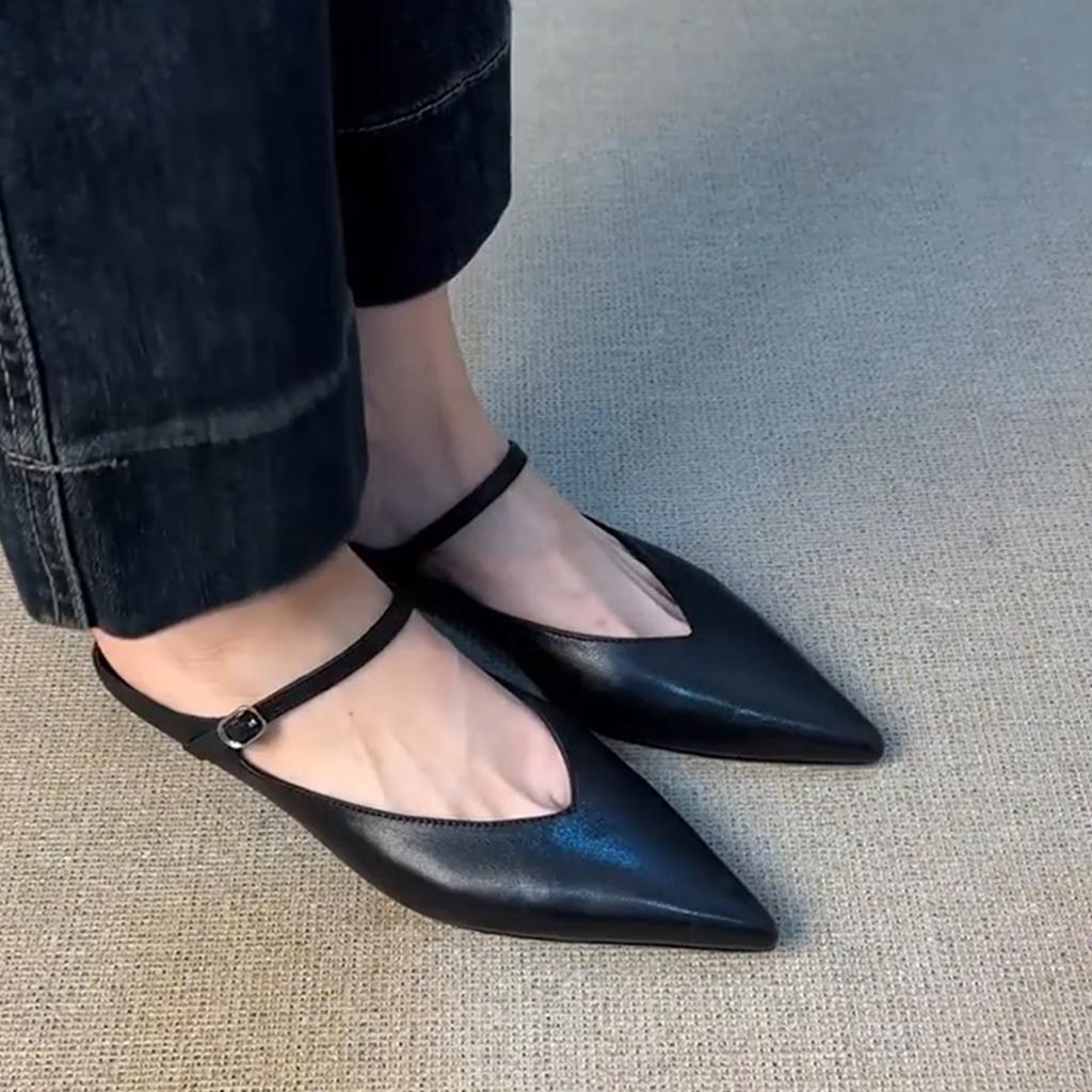 Wear Retro Bag Head Shoes with V-mouth Pointed Sandals and Simple Half Slippers