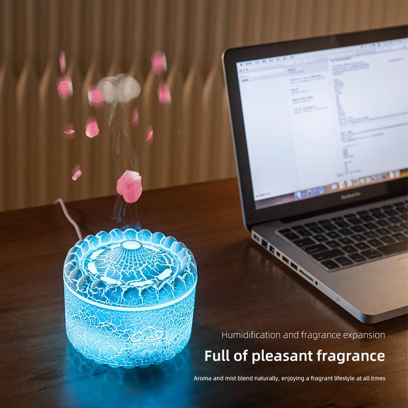 V76 Jellyfish Flame Aroma Diffuser With Remote 2 Spray Modes Colorful Lights 300mL Humidifier With Timer/Essential Oil