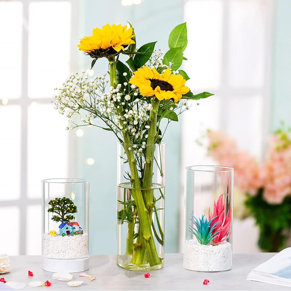 Tall Clear Vase for Centerpieces, Glass Hurricane Candle Holders for Pillar or Floating Candles Round Vases for Wedding Annivery
