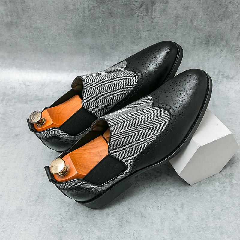 Fashion Spring New Men's Comfortable Carved Breathable Block Shoes Fashion Brand Men Retro Brown Pointed Business Banquet Wedding Shoes