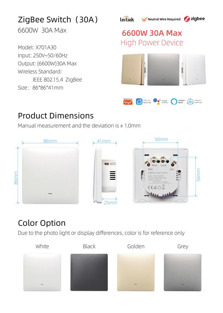 Boiler Switch Zigbee Wall Switch Air Conditioner Light Timing EU Smart Life App for Alexa Google Home