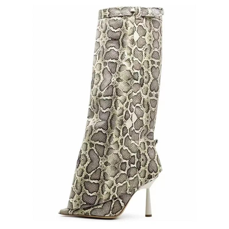 Fashion New Belt Buckle Elegant Black Women's Skirt Boots European  American Hot Girl Pointed High Heels Knee High Pants Boots Size 43