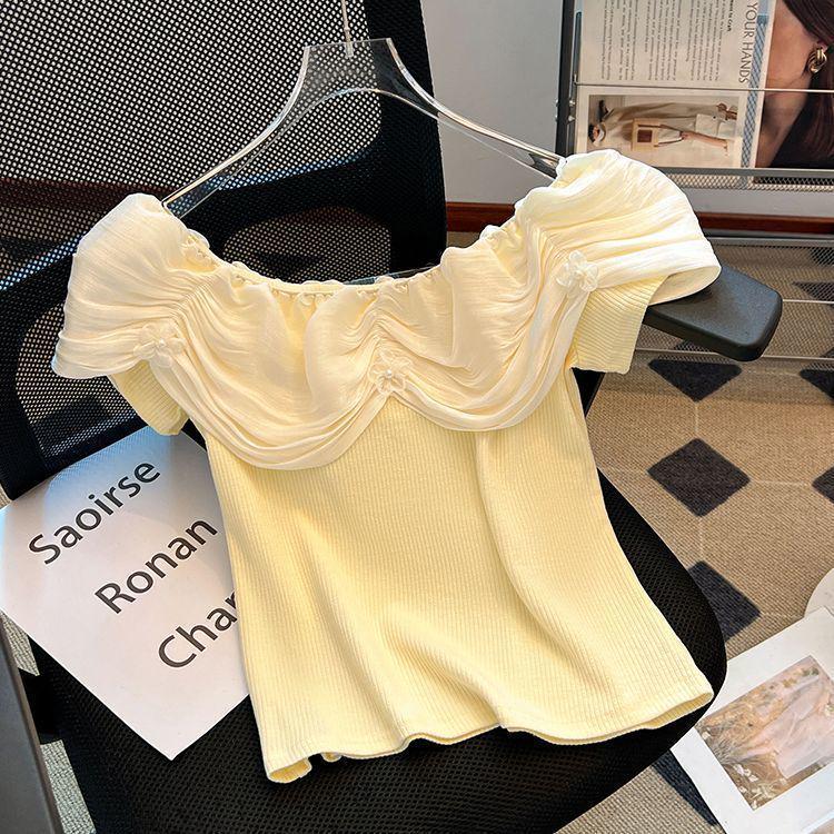 Women's French Floral Off-the-Shoulder Ruffle Top - 2025 Summer Hong Kong Style