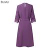 ZANZEA Women Casual Round Neck 3/4 Sleeve Loose Patchwork Lace Dress