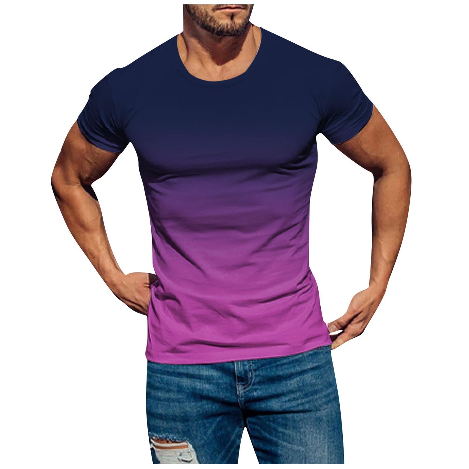 Mens T Shirts Casual Short Sleeve Shirts Gradient Neck Soft Loose Fit Graphic Tees Summer Tshirts For Men L 1290₽