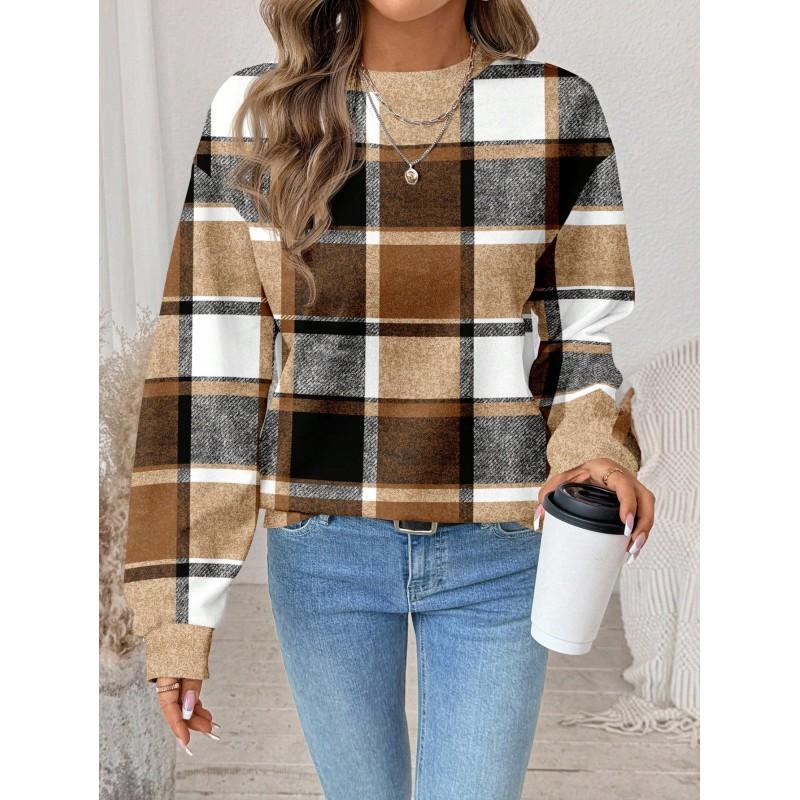 Womens Casual Striped Print Hoodie-Free Sweatshirt Loose Fit Round Neck Long Sleeve Top 2025