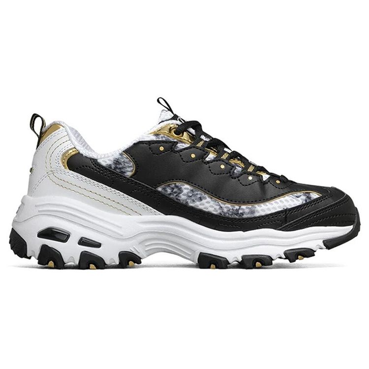 Skechers DLites Tessuto Pelle Sintetica Comode Moda Basse Sneakers da Papà Sneakers Donna Nero Oro 99999957-BKGD