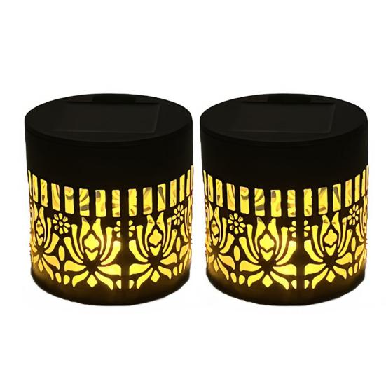 Decorative Solar Lights Metal Hollow Pattern Outdoor Step Wall Lights Weather-Resistant Landscape Lamp Waterproof Fence Lights for Garden Post Patio