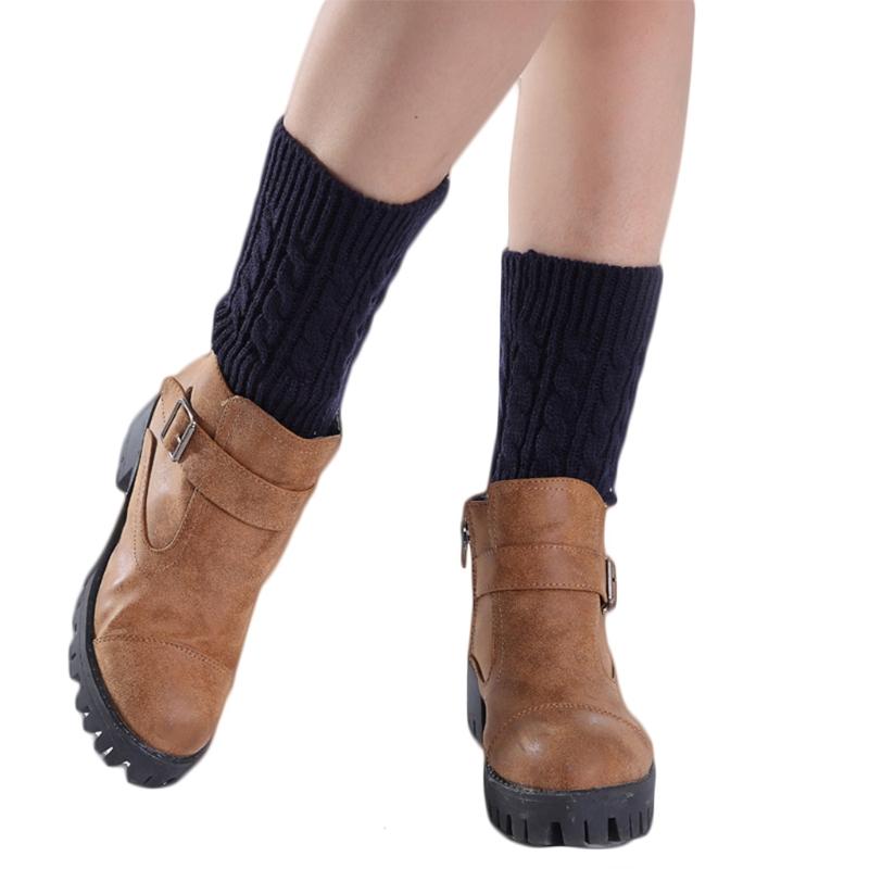 Women Winter Cable Knitted Leg Warmers Socks Solid Color Twist Braided Crochet Pattern Short Boot Cuffs Cover Toppers