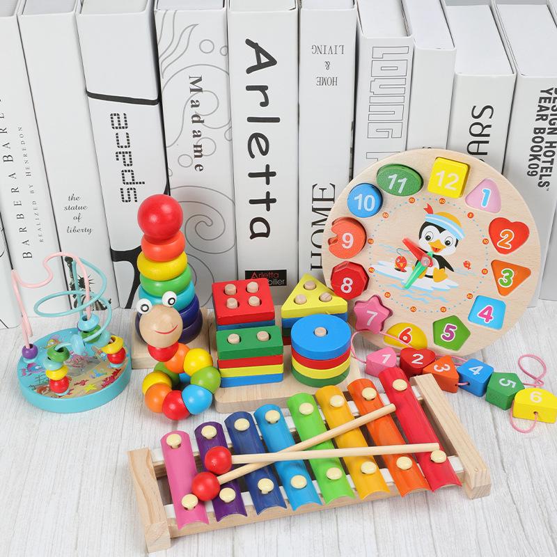 Early Childhood Development Toy Set: Beaded Blocks, Knock Piano, Twist Worm - Ideal Gift for Babies and Toddlers
