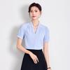 Women's Short-Sleeve V-Neck White Chiffon Blouse - Professional Summer Formal Wear
