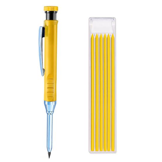 Mechanical Carpenter Pencils with 6 Refill Construction Pencil with Built-in Sharpener Deep Hole Long Nib Marker Pen for Woodworking Architect Marking