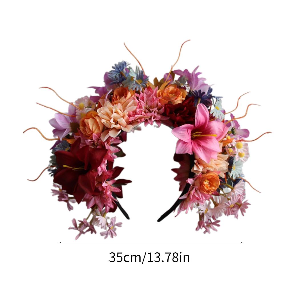 Bohemian Flower Headband Bridal Hair Ornaments Floral Hairband for Women Hair Bands Spring Wedding Garlands Crown Wreath