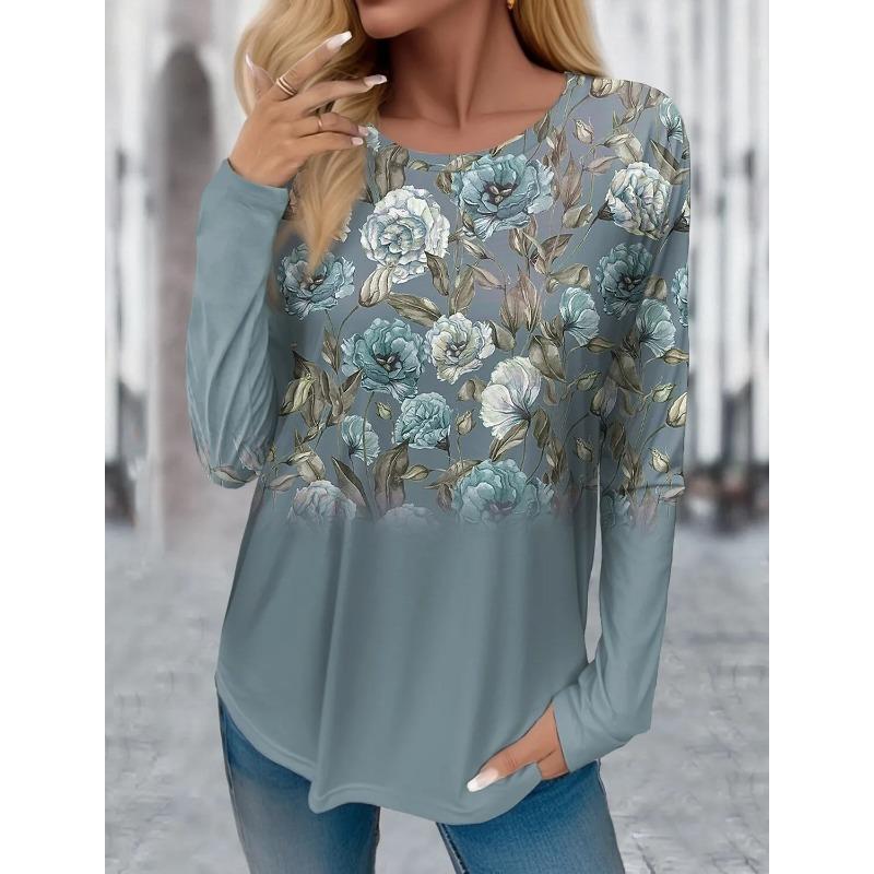 3D Print Floral Graphic Women's T Shirt Spring Autumn Long Sleeve Tops Basic Design Fashion O-Neck Fit Y2K Sweatshirt For Girls
