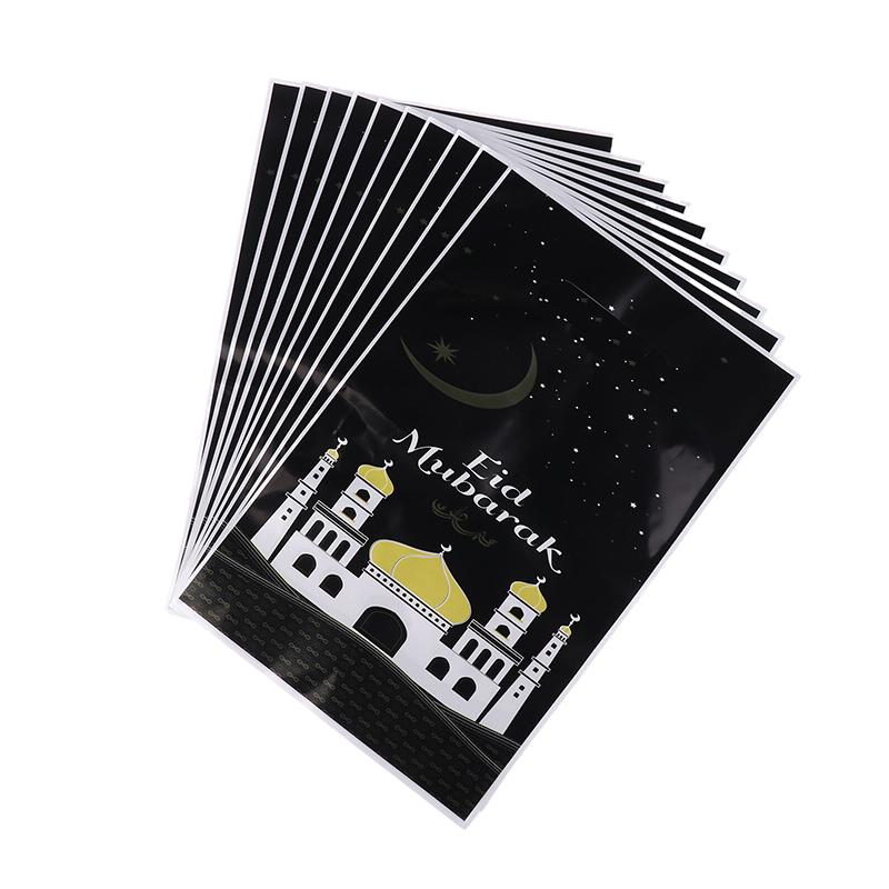 10Pcs 2025 Eid Mubarak Handbag Candy Cookie Snack Gift Bags Packaging Bag For Home Ramadan Muslim Islamic Party Decor Supplies