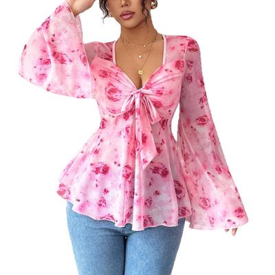 European Style Women Print V-Neck Clothing