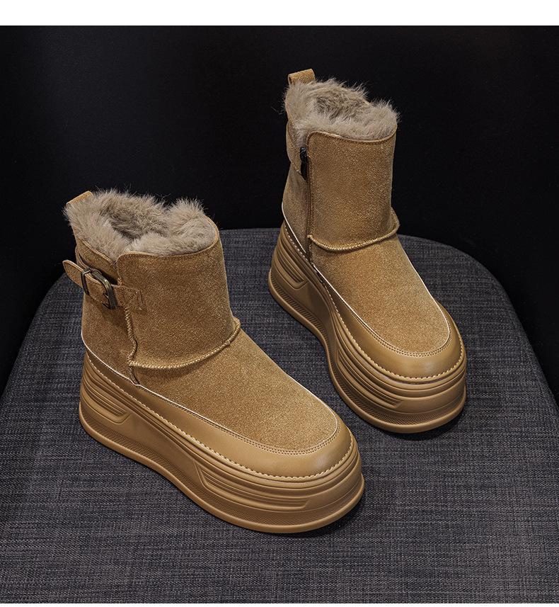 

Зимние женские ботинки-мартин на толстой подошве, увеличивающие рост, 2025, новая зимняя модель, бархатные, утепленные, большие, хлопковые ботинки с коротким голенищем из Северо-Востока 40 верблюд