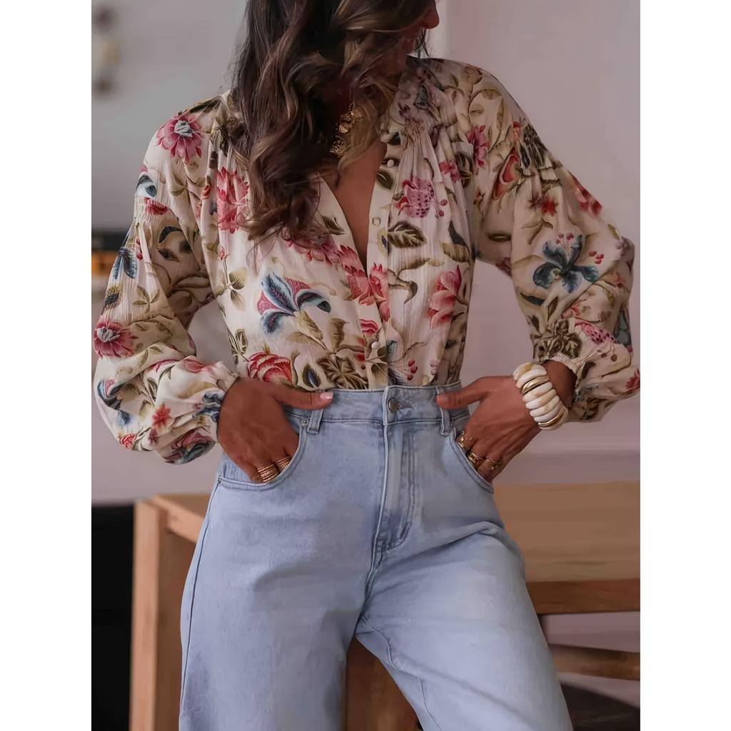 Women's Printed Long Sleeve Shirt Spring Autumn Casual Blouse Top For Women European American Fashion Foreign Trade Crossbody Apparel