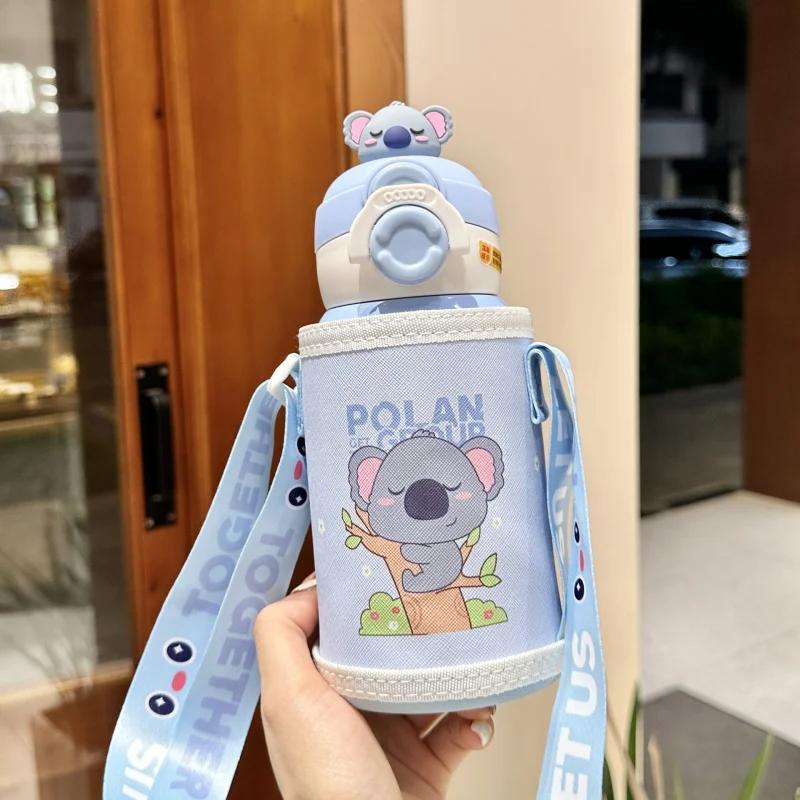 Cartoon Cute Children Insulated Cup for Girl Boys School 316 Stainless Steel Straw Thermos With Heat-resistant Cup Sleeves 500ML