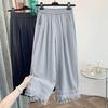 Real Shot Spring and Summer New Elastic Waist Lace Hollowed Out Fungus Edge Wide Leg Pants Loose Straight Nine-point Pants Women's Clothing
