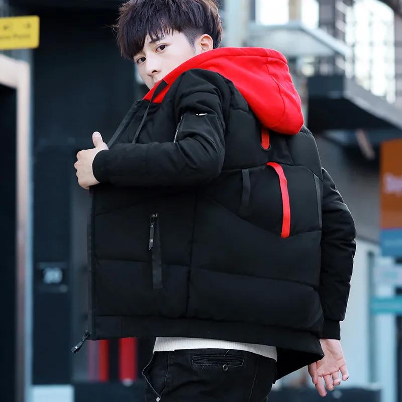 

Men s Winter Short Hooded Cotton Jacket Students Handsome Thickened Warm Jacket 3XL чорний