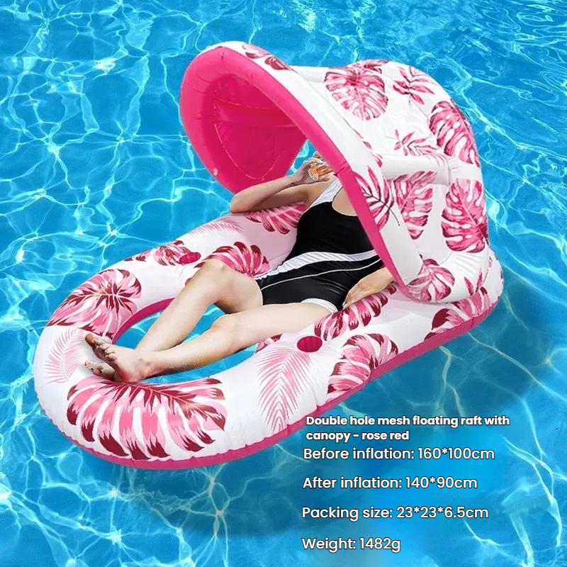 

2-in-1 Inflatable Floating Mat & Surfboard for Swimming Pool Beach with Handle Sunshade Kids Adults Toy