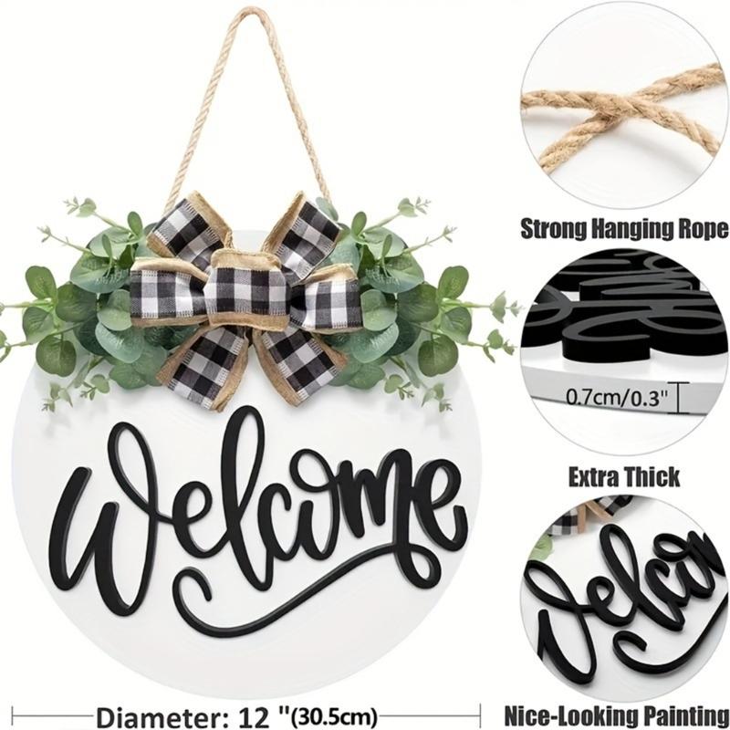 Welcome Sign Front Door Decorations,Round Wood Wreath Wall Hangings Decors for Outdoor Indoor,Home,Farmhouses ,Porch